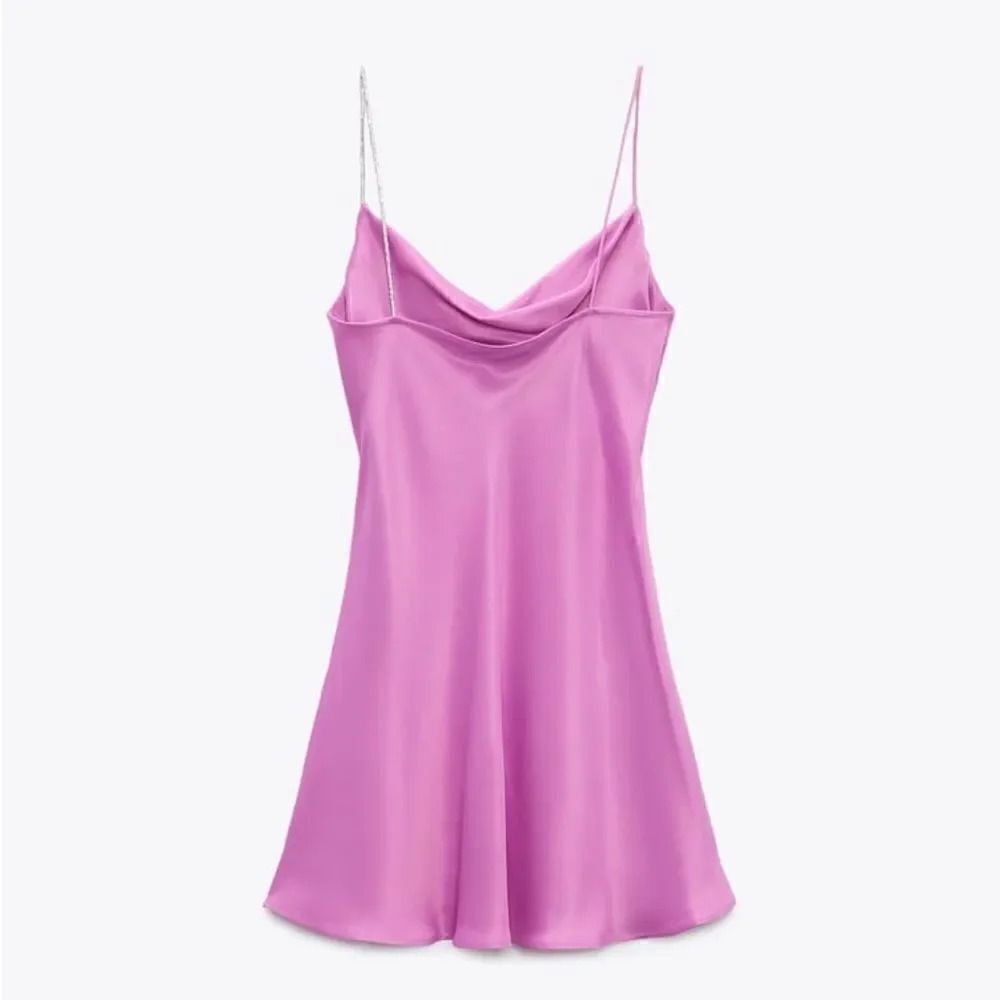 ZARA SATIN RHINESTONE STRAP SLIP DRESS Barbiecore Barbie Core - Picture 5 of 7